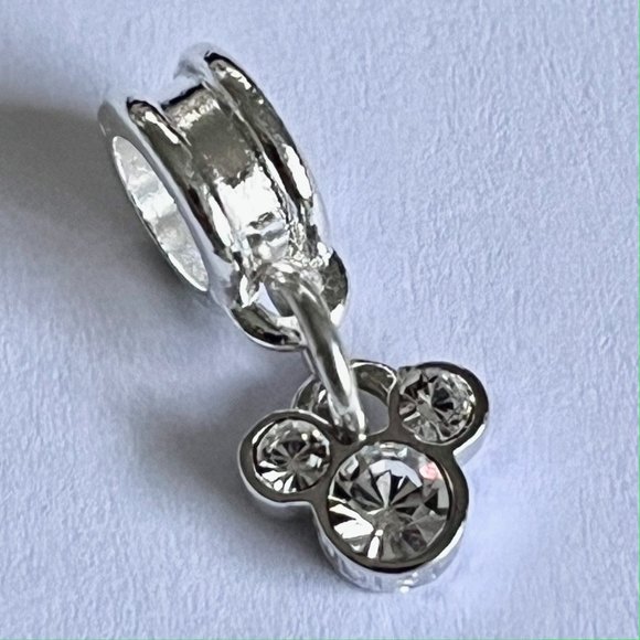 Vtg Disney Mickey Mouse Charm European Bead Slider SilverPlated Austrian Crystal - Picture 7 of 10